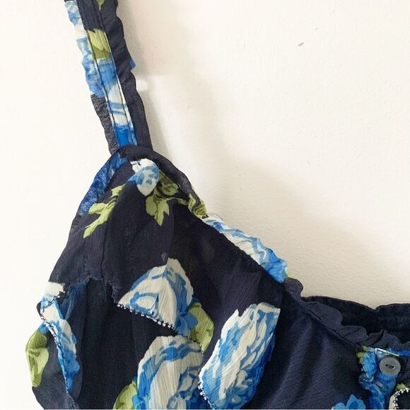 Abercrombie & Fitch Blue Floral Ruffle Spagetti Strap Mini‎ Dress - Picture 4 of 11